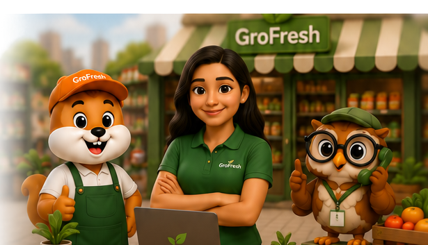GroFresh customer support team and mascot